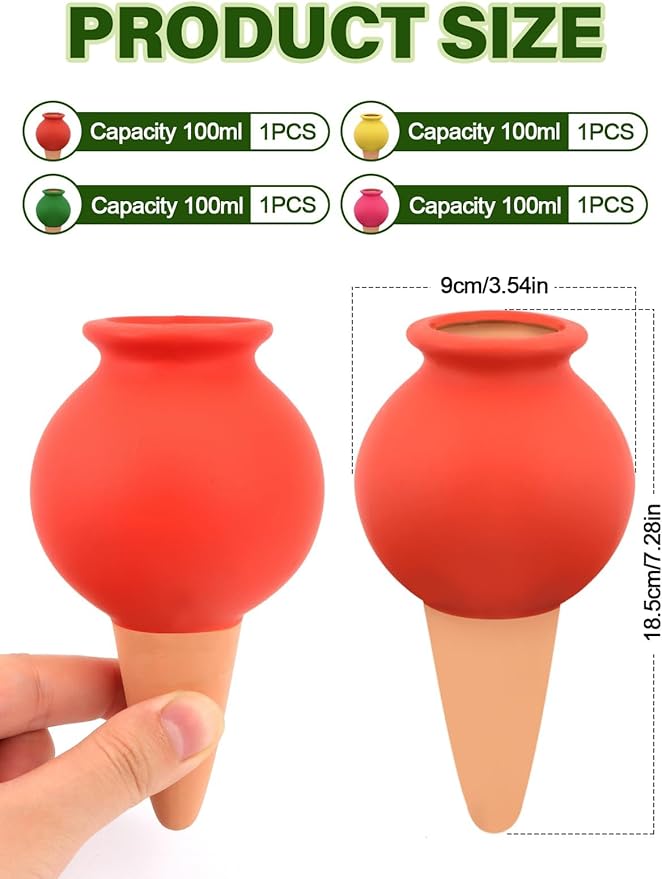 4Pcs Plant Watering Globes, Kalolary Hedgehog Shape Self Watering Spikes Terracotta Drip Water Stakes Irrigation Watering Bulbs for Pot, Indoor, Outdoor, Vacation (Bottle)