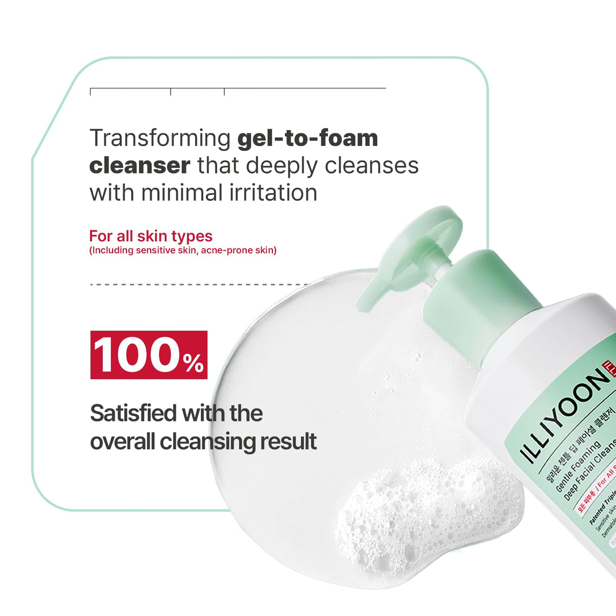 Illiyoon Gentle Deep Facial Cleanser | Low pH Gel-to-Foam Face Wash for Sensitive Skin, Hydrating Gel Cleanser & Daily Makeup Remover, Korean Skincare, 8.45 fl.oz.