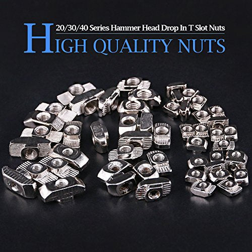 Glarks 150Pcs European M3 M4 M5 M6 Hammer Head Drop in T Nut Slot Assortment Kit for 20/30/40 Series Aluminum Profile - Nickel Plated Carbon Steel (Pack of 2) - size: Small (Pack of 2)