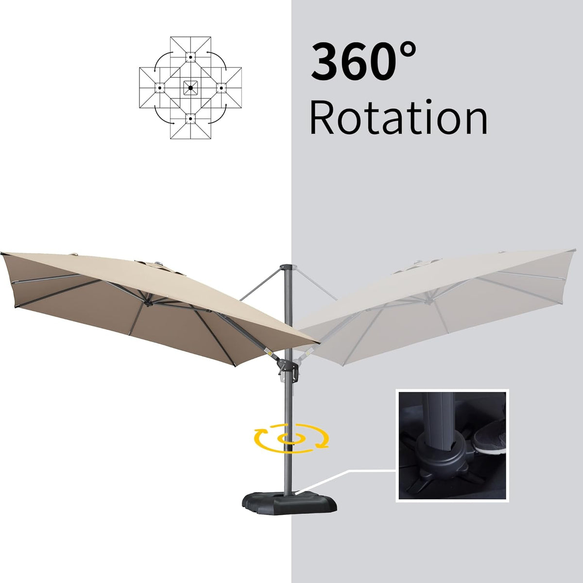 PURPLE LEAF 10 Feet Patio Umbrella Outdoor Cantilever Square Umbrella Aluminum Offset Umbrella with 360-degree Rotation for Garden Deck Pool Patio Taupe