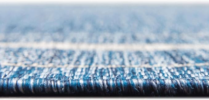 Unique Loom Outdoor Border Collection Area Rug - Soft Border (3' 3" x 5' 3" Oval, Blue/ Ivory)