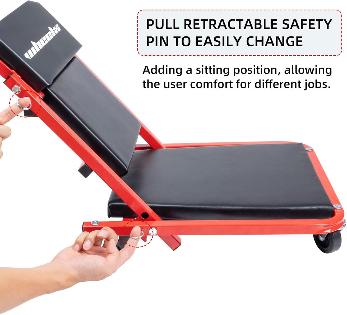 Mechanic Creeper 36 inches 3-in-1 Mode Z Seat 340lbs Capacity, Foldable Garage Adjustable Rolling Folding with 6pcs Wheels Roller, Lay Down Sit Lean Back, Under Car Auto Repair, Red Black