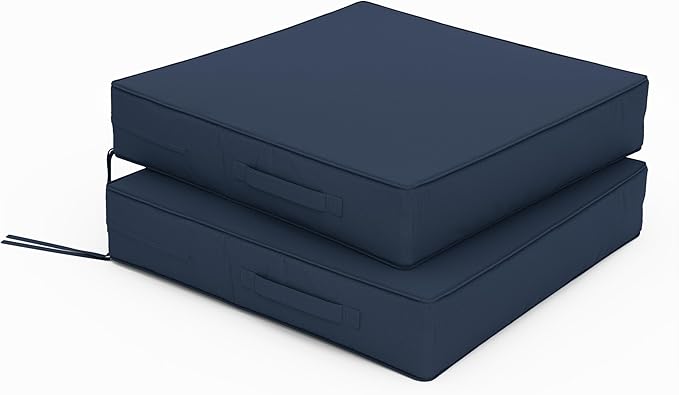 Patio Chair Cushions 22 X 22 X 4 Inch Waterproof Outdoor Seat Cushions for Patio Furniture, Outdoor Sofa Couch Pads with Ties & Handle, Set of 2, Navy Blue