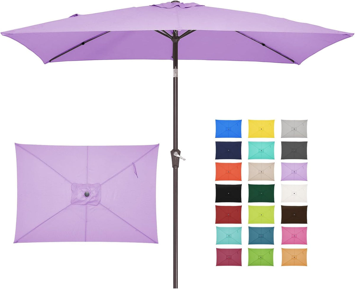 JEAREY 6.5x10 ft Rectangular Patio Umbrellas Outdoor Market Umbrella with Push Button Tilt and Crank, Rectangle Table Umbrella 6 Sturdy Ribs UV Protection for Pool Garden Backyard Deck, Taro Purple
