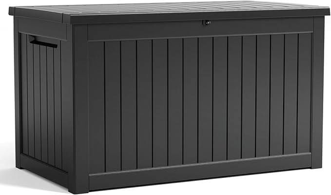 XXL 230 Gallon Large Resin Deck Box, Outdoor Lockable Storage Box for Patio Cushions Storage Furniture, Pool Supplies, Garden Tools, Weatherproof and UV Resistant- Black (230 Gallon)
