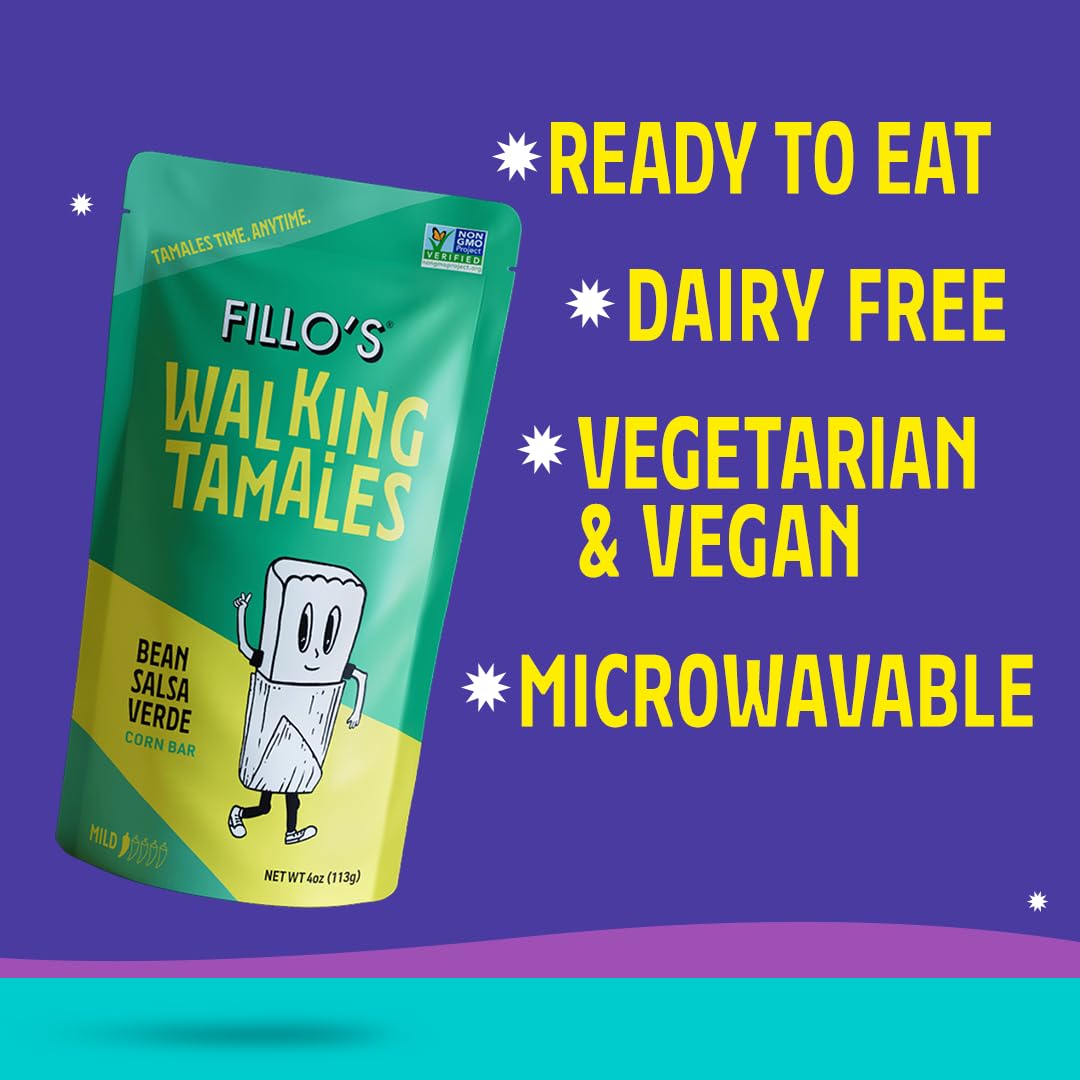 Fillo's Walking Tamales, Salsa Verde, Pk of 7, Ready-to-Eat, Delicious, Gluten-Free, Preservative-Free, No Added Sugar, Vegan Tamales, Microwavable