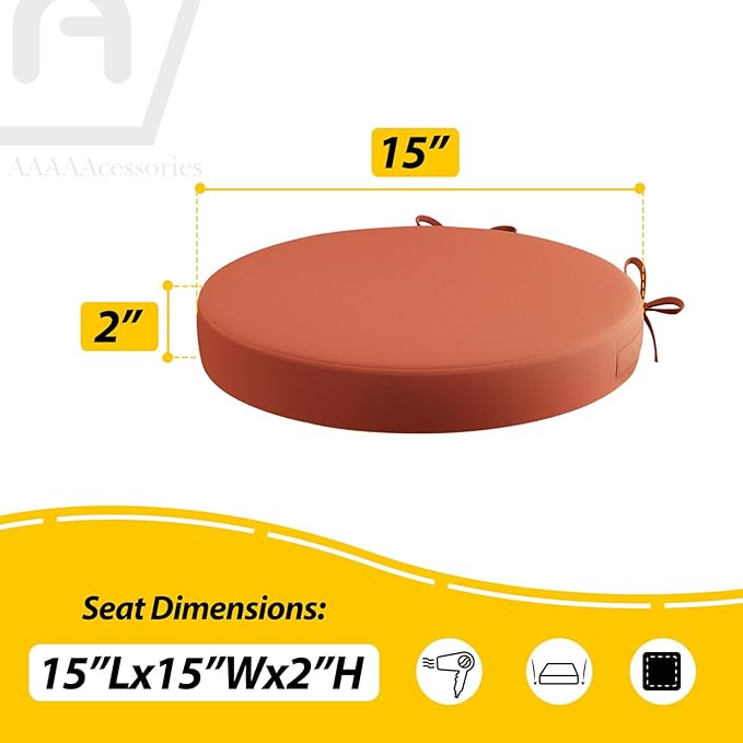 AAAAAcessories Outdoor Seat Cushions for Chairs, Waterproof, Fade-Resistant Patio Furniture Replacement Cushions, 15" x 15" x 2", Set of 2, Rust