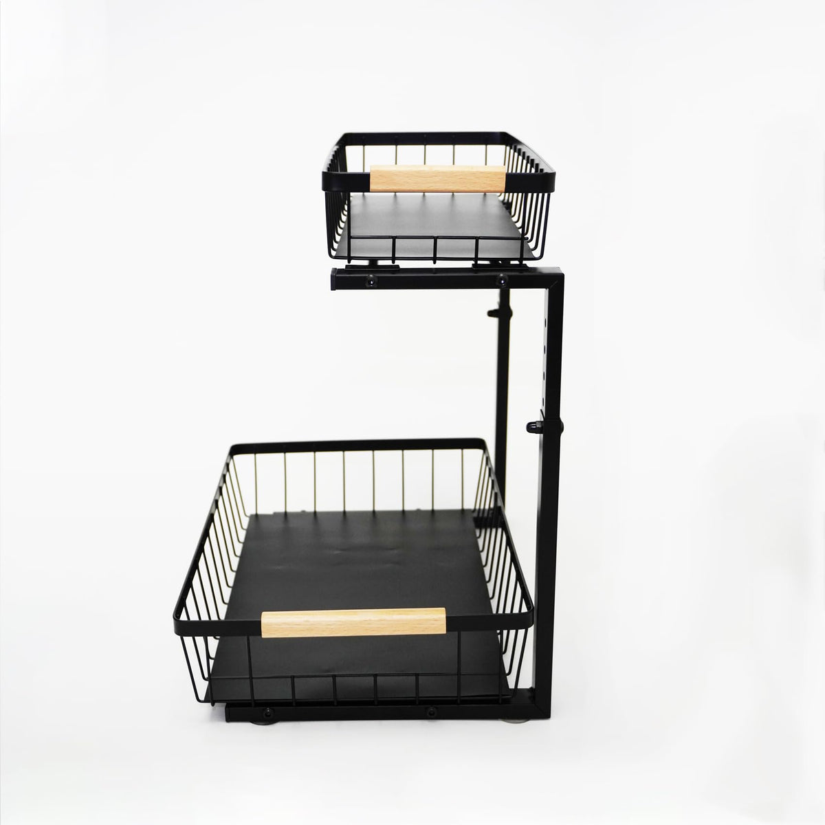 whalenoble Under Sink Organizer, 2 Tier Pull Out Cabinet Organizers and Storage for Kitchen Bathroom Pantry Laundry, Adjustable Height, Slide Out Thickened Metal Storage Shelf (Black, 1 Pack)