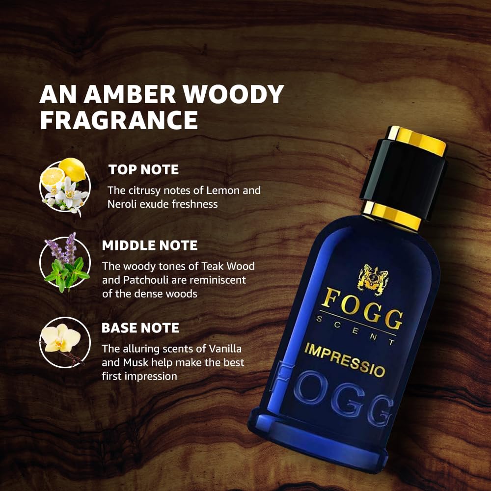 Fogg Scent Impressio Eau de Parfum for Men | Fresh Woody Aromatic Perfume | Daily Wear Fragrance with Green Apple & Bergamot | Long Lasting EDP | 3.38 oz (100 ml)