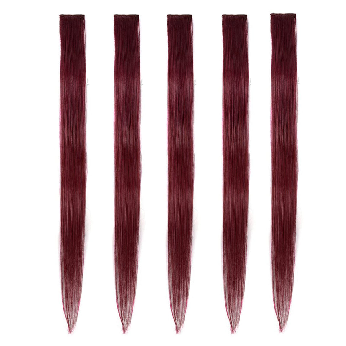 Flying Beauty Burgundy Hair Extensions 18 Inches 5 Pcs Colored Party Highlights Straight Hair Clip In Human Hair Extensions In M