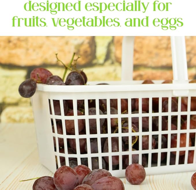 6 Pack – 4 Quart/Half Peck White Plastic Garden Basket for Gathering Vegetables and Fruits – Harvest Apples, Berries, Peaches or Tomatoes