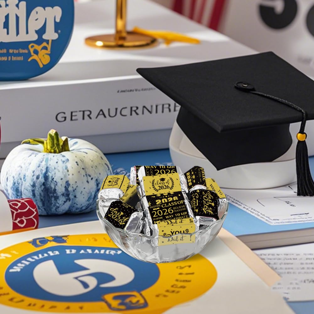 Graduation Party Decoration 2025 Graduation Label Stickers, 240 PCS Congrats Grad Mini Black Gold Candy Wrapper Class of 2025 Chocolate Bar Sticker