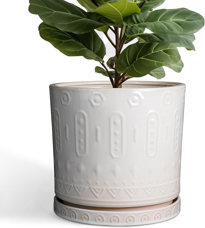 Ceramic Pots for Plants 12 Inch - Large Ceramic Planters for Indoor Plants Outdoor Modern Flower Pot with Drainage Holes and Saucer for Office Garden Patio White