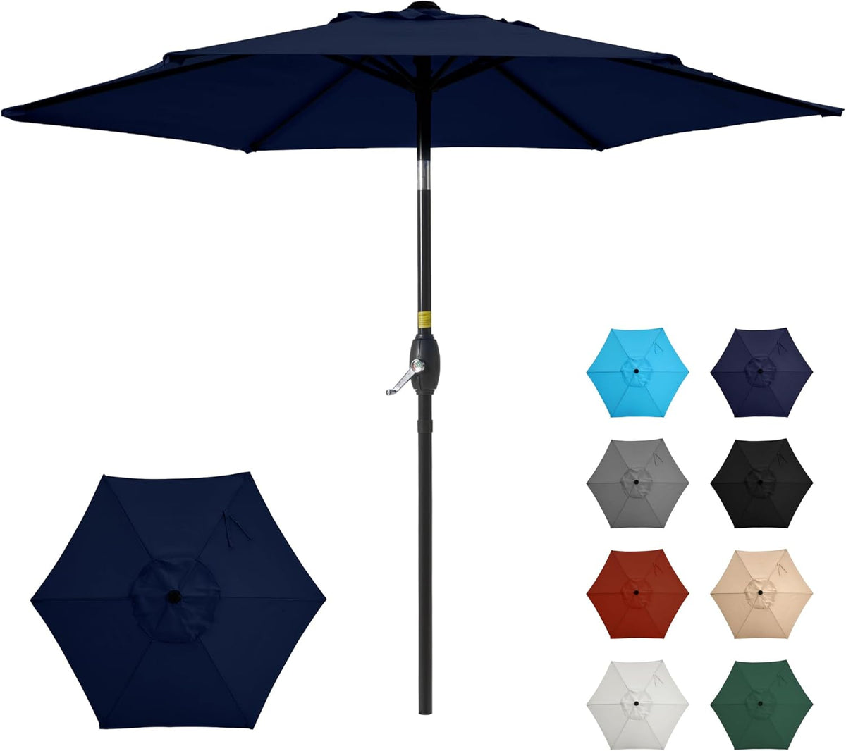 Aok Garden 7.5 ft Patio Umbrella Outdoor Market Umbrella Tilt Button and Crank 6 Ribs for Deck Lawn Pool& Backyard