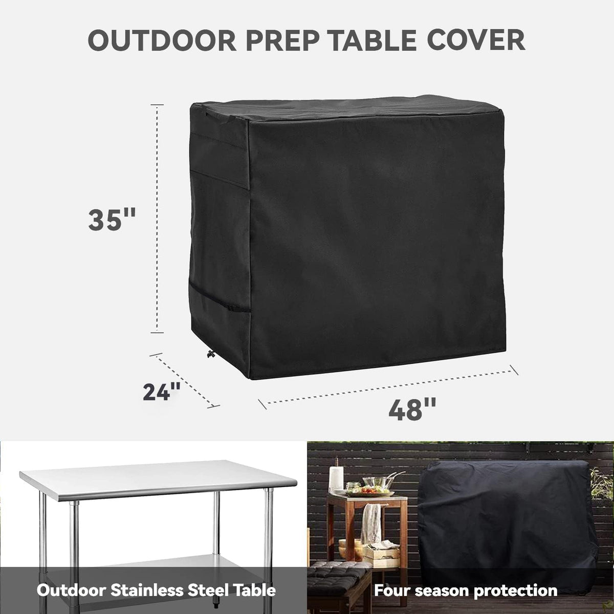 Outdoor Prep Table Cover - Heavy Duty Waterproof Cover for Outdoor Stainless Steel Table,Black