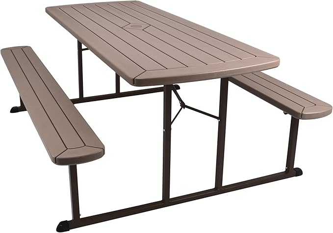 OEF Furnishings Heavy Duty Blow Molded Folding Picnic Table - Brown, Brown Frame