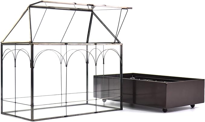 Large Tall Glass Plant Terrarium – House Succulent Terrarium Kit with Lip and Tray Glass Greenhouse Terrarium for Plant 9.5”X5.7”X11.4”