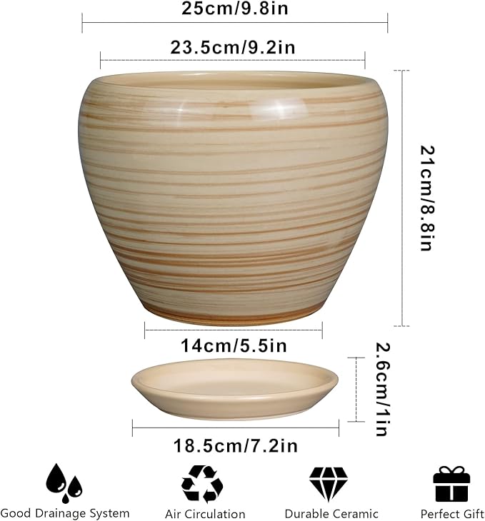 Ceramic Pot for Plant 10 Inch - Planter for Outdoor Plants Indoor Plant Pot with Drainage Hole Large Planter Round Flower Pot for House Patio Garden Yellow