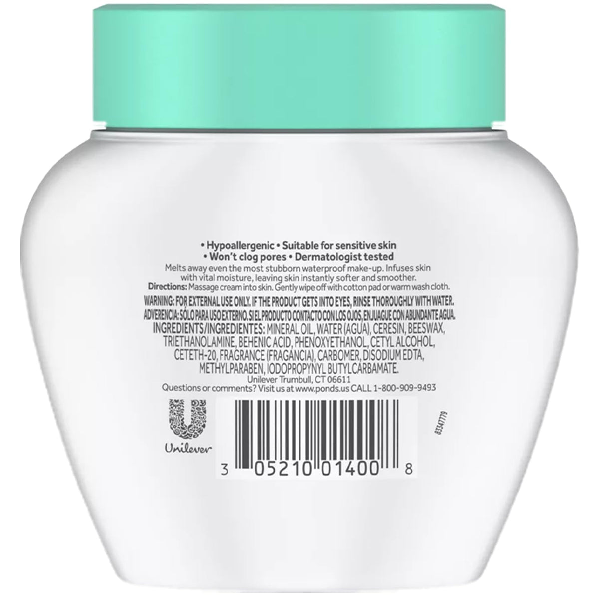 Pond’s Cold Cream Make-Up Remover, Deep Cleanser 2-Pack – Non-Comedogenic, Hypoallergenic, Dermatologist-Tested, 6.1 Oz Ea