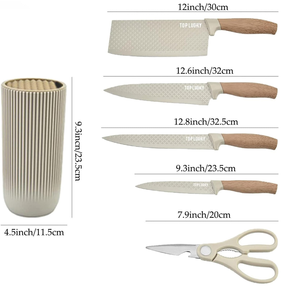 Kitchen Knife Set, Retrosohoo 6-Pieces Khaki Sharp Knife Block Sets for Kitchen, Non-stick Non-slip Stainless Steel Chef knives with Universal Block Suitable for Home Restaurant (Khaki)