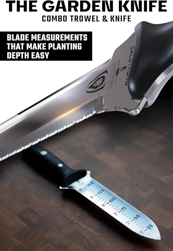 DALSTRONG Hori Hori Garden Knife - 6.5 inch - Straight Edge + Serrated Edge - Gladiator Series Elite - Forged German Steel - Sheath Guard Included - Weeding, Cutting, Digging, Planting - NSF Certified