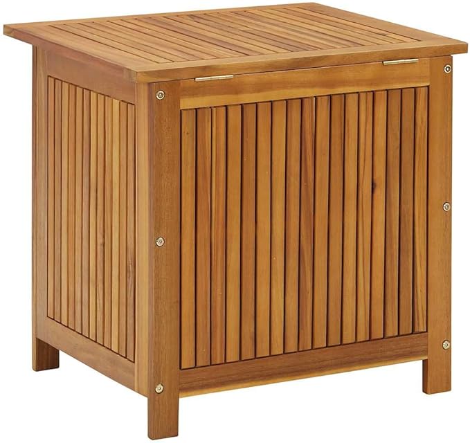 vidaXL Wooden Deck Box - Outdoor Teak Storage Chest, Ideal for Patio Furniture Cushions, Pool Accessories, Garden Tools - Water-Resistant Bag Inside - 23.6''x19.7''x22.8'', Solid Acacia Wood