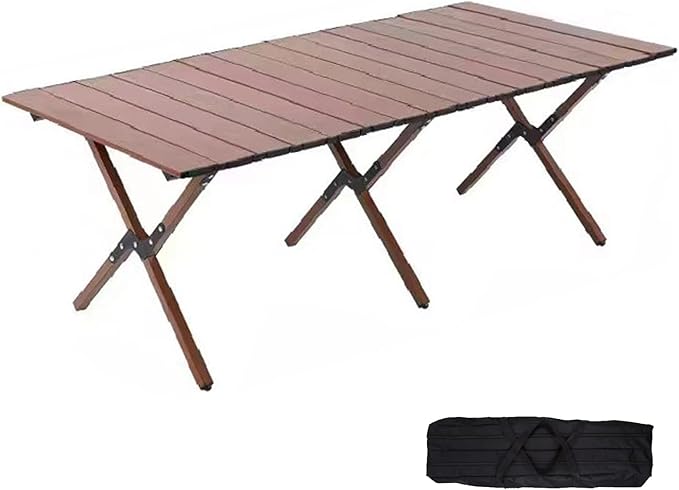 Folding Camping Table, 48Inch Lightweight Roll-Up Table Aluminum Low Portable Picnic Table with Carrying Bag for Outdoor, Beach, Picnic, Backyards, BBQ and Party Walnut Color