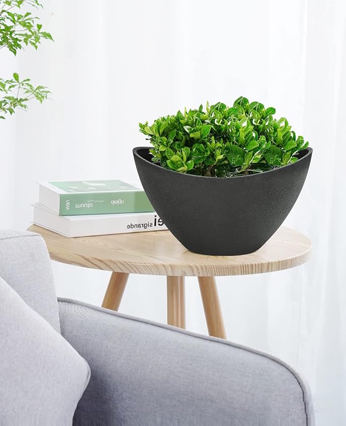 LaDoVita Plant Pots with Drainage Holes, 12 Inch Large Planters for Indoor Plants, Plastic Flower Pots Outdoor, Set of 2 Pack, Frosted Black