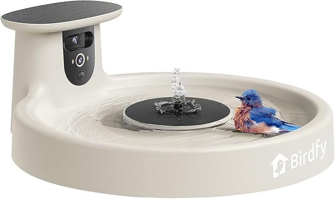 Birdfy Smart Bird Bath with Camera Solar Powered & Fountain, Dual-Lens Camera for Wildbird Watching, Auto Capture Bird Videos & Motion Detection - AI Lifetime Version (Yellowstone)