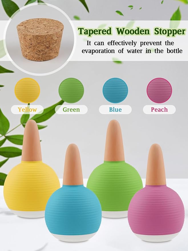 4Pcs Plant Watering Globes, Kalolary Large Terracotta Automatic Watering Stake Devices with Wooden Stopper for Pots, Planters, Indoor, Outdoor