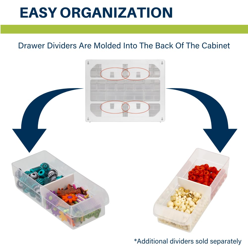 Akro-Mils 64-Drawer Plastic Drawer Storage Cabinet for Garage Organization, Bead Organizer, Building Bricks Storage, Teacher Toolbox, Makeup Organizer, 20-Inch W x 6-Inch D x 16-Inch H, 10164 White