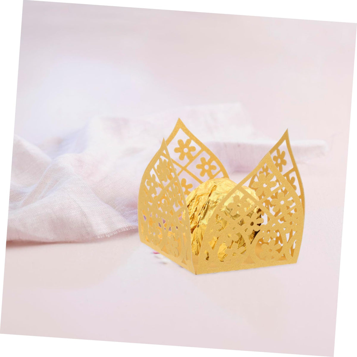 OKUMEYR 50pcs Hollow Truffle Cups for Chocolate Wrapping Elegant Wedding Party Decoration for Caramels Confections Unique Design for Easy Use