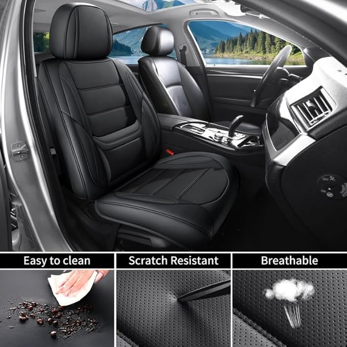 Car Seat Covers Custom Fit for Chevrolet/Chevy Volt 2010-2019, Premium Faux Leather Waterproof Car Seat Protectors with Lumbar Support, Breathable Anti-Slip Easy to Install(Black,Full Set)