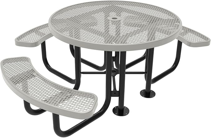 TRD3-GRY Heavy Duty Round Portable Picnic Table 3 Seat Handicap Accessible, 46", Grey, Made in America