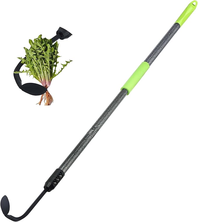 Weed Puller, Long Handle Crack Weeder Tool Hand Cultivator with Soft Foam Grip, Durable Curved Head Hook Weed Remover Tool Ideal for Weeding Digging Edging Planting Cultivating Scraping