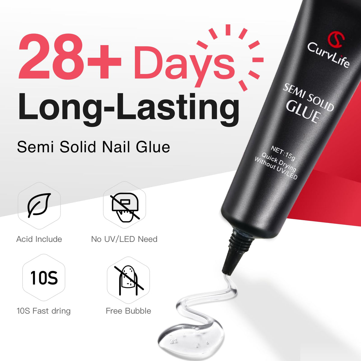 CurvLife Semi Solid Nail Glue, 15g Strong Nail Glue for Press On Nails