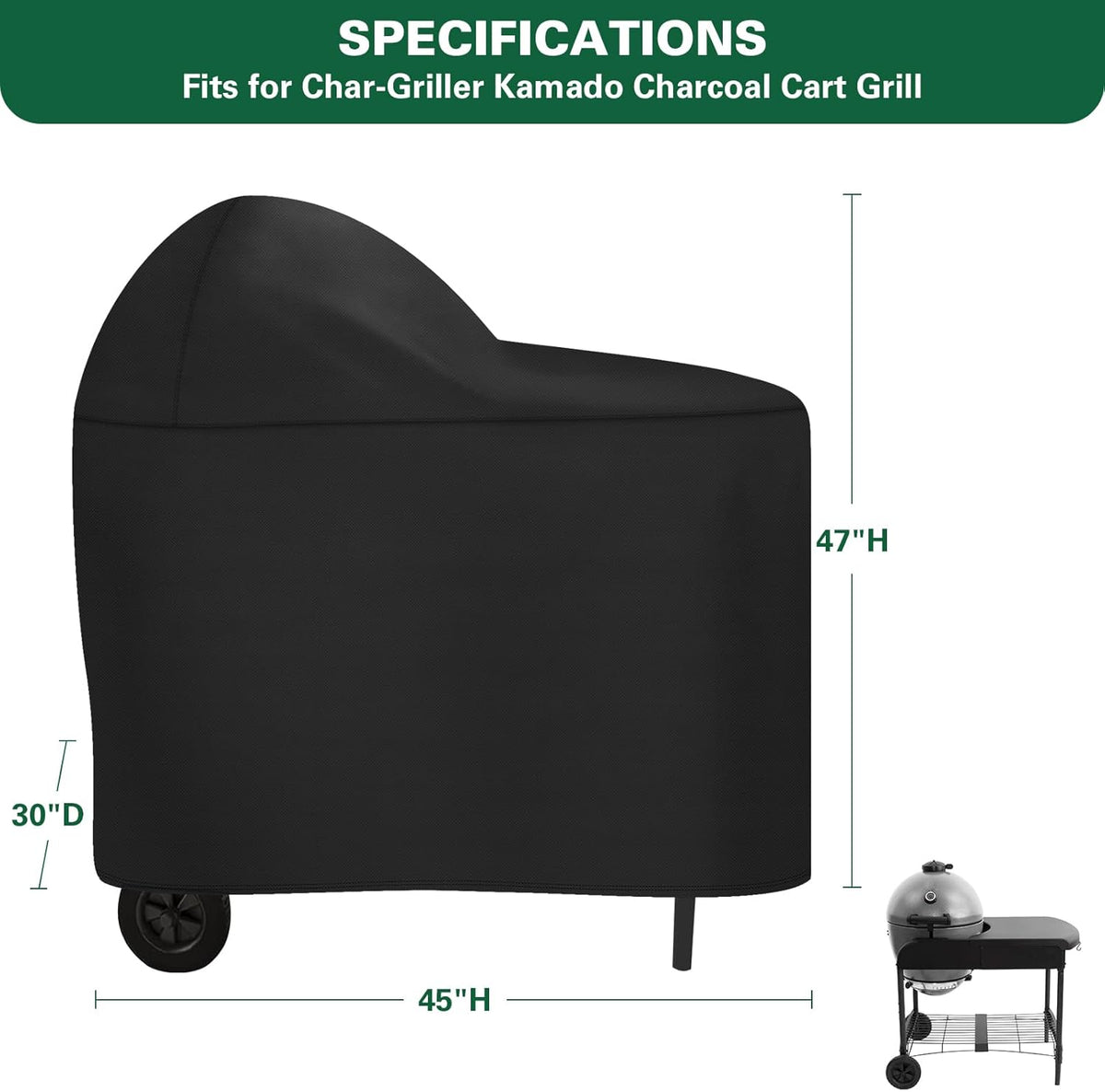 Grill Cover Fits for Char-Griller AKORN Kamado Grill with Cart, 600D Heavy Duty BBQ Grill Cover Charcoal Grill Cover Waterproof Outdoor Grilling Cover, Model 6555