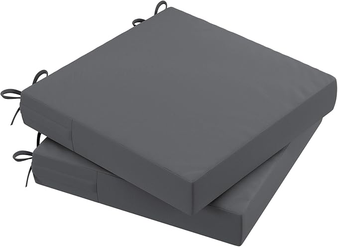 AAAAAcessories Outdoor Seat Cushions for Chairs, Waterproof, Fade-Resistant Patio Furniture Replacement Cushions, 18" x 18" x 2", Set of 2, Dark Gray