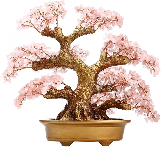 Feng Shui Money Tree Large Pine Tree Style Crystal Quartz Lucky Tree Gem Tree for Office Home Feng Shui Decoration for Wealth/Fortune and Luck (Pink)