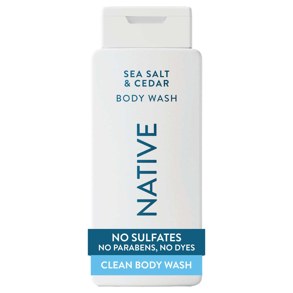 Native Clean Body Wash, Gentle & pH-balanced for Sensitive Skin, 24-Hr Freshness for Men & Women, Vegan & Cruelty-Free, Free of Sulfates, Parabens & Phthalates, Sea Salt & Cedar, 18 fl oz