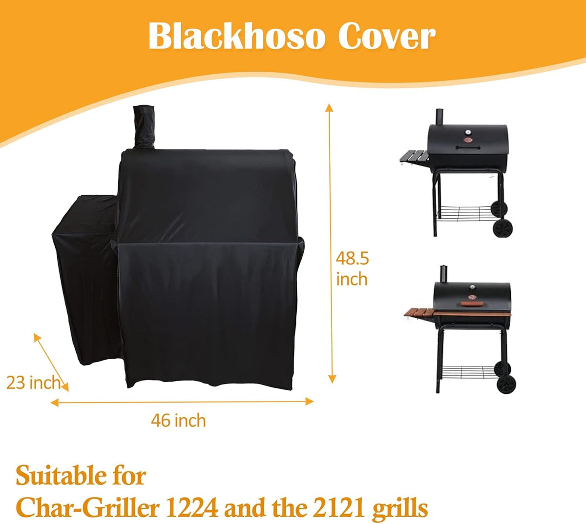 Grill Cover for Char-Griller E2827 Pro Deluxe Charcoal Grill, 45 inch Outdoor Grill Cover for Char-Griller 1224 2121 Grill Models, Heavy Duty Waterproof UV Resistant Cover, Outdoor BBQ Accessories