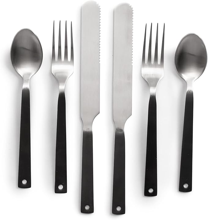 Barebones Flatware Silverware Set - Formal Polished Camping Utensils - Stainless Steel Cutlery Set of 6 - Camping Utensil Set with Forks, Knives, and Spoons (Silver)