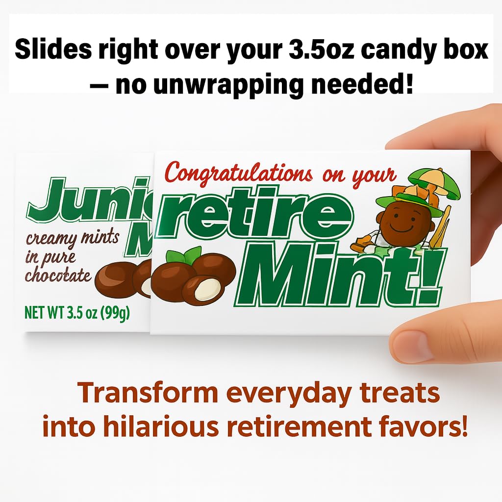 24 Pack Retirement Gifts for Women Men, Retirement Party Favors, Slide-On Wrappers for 3.5 oz Junnior Mints Candy Boxes, Happy Retirement Decorations