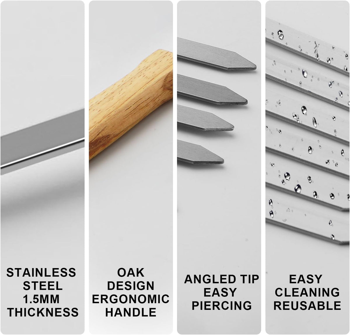 SHIKORI Kabob Skewers,BBQ Barbecue Skewers,Stainless Steel Sticks,17 Inch Heavy Duty Large Wide Reusable,with Nonslip Wooden-16 Pcs