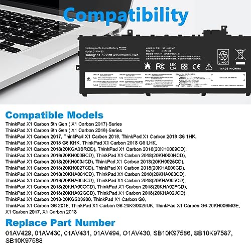 Fancy Buying 01AV430 SB10K97587 Battery Replacement for Lenovo ThinkPad X1 Carbon 5th Gen 2017 6th Gen ThinkPad X1 Carbon 2017/2018 Series 01AV429 SB10K97586 01AV431 SB10K97588 01AV494 SB10K97586 - size: 11*4*0.2inch