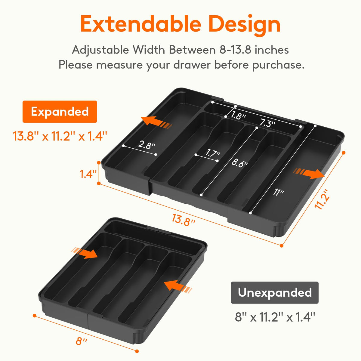 Lifewit Expandable Silverware Drawer Organizer, Kitchen Utensil Tray