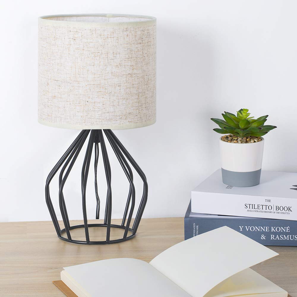 HAITRAL Black Modern Table Lamp - Minimalist Small Bedside Lamp,13.8 Inch