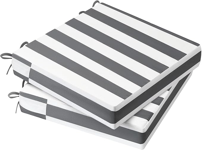 AAAAAcessories Outdoor Seat Cushions for Chairs, Waterproof, Fade-Resistant Patio Furniture Replacement Cushions, 20" x 20" x 3", Set of 2, Gray Cabana Stripe