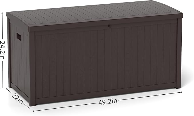 Outdoor Storage Box, 120 Gallon Deck Box Indoor and Outdoor Use, Waterproof Resin Storage Bin for Patio Cushions, Gardening Tools, Lockable, UV Resistant, Brown