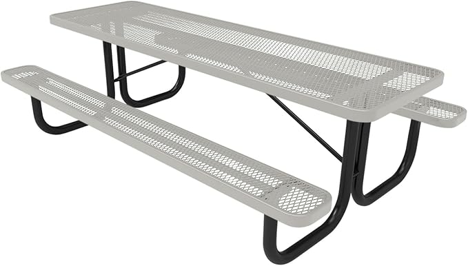 Coated Outdoor Furniture Heavy-Duty Portable Outdoor Picnic Table, Thermoplastic Coated Expanded Metal Commercial-Grade Patio Dining Furniture Made in America (8ft Rectangular, Textured Grey)